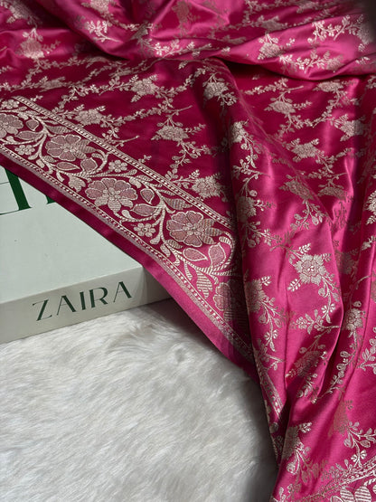 Baby Pink Shades Mashru Silk Banarasi Saree With Jaal Pattern MS71
