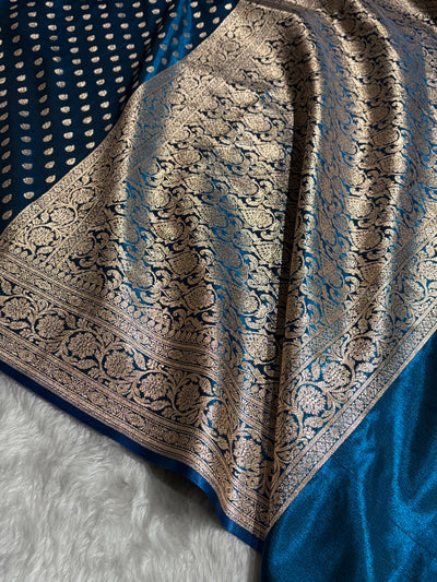 Banarasi German Blue Booti satin Silk Saree SS01