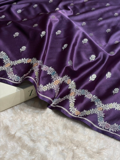 Purple Shades Banarasi Minakari Scallop Floral Booti Mashru Silk Saree MCS46