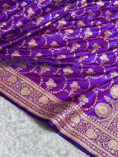 Banarasi Satin Silk Saree Jaal in Purple Shades SS23