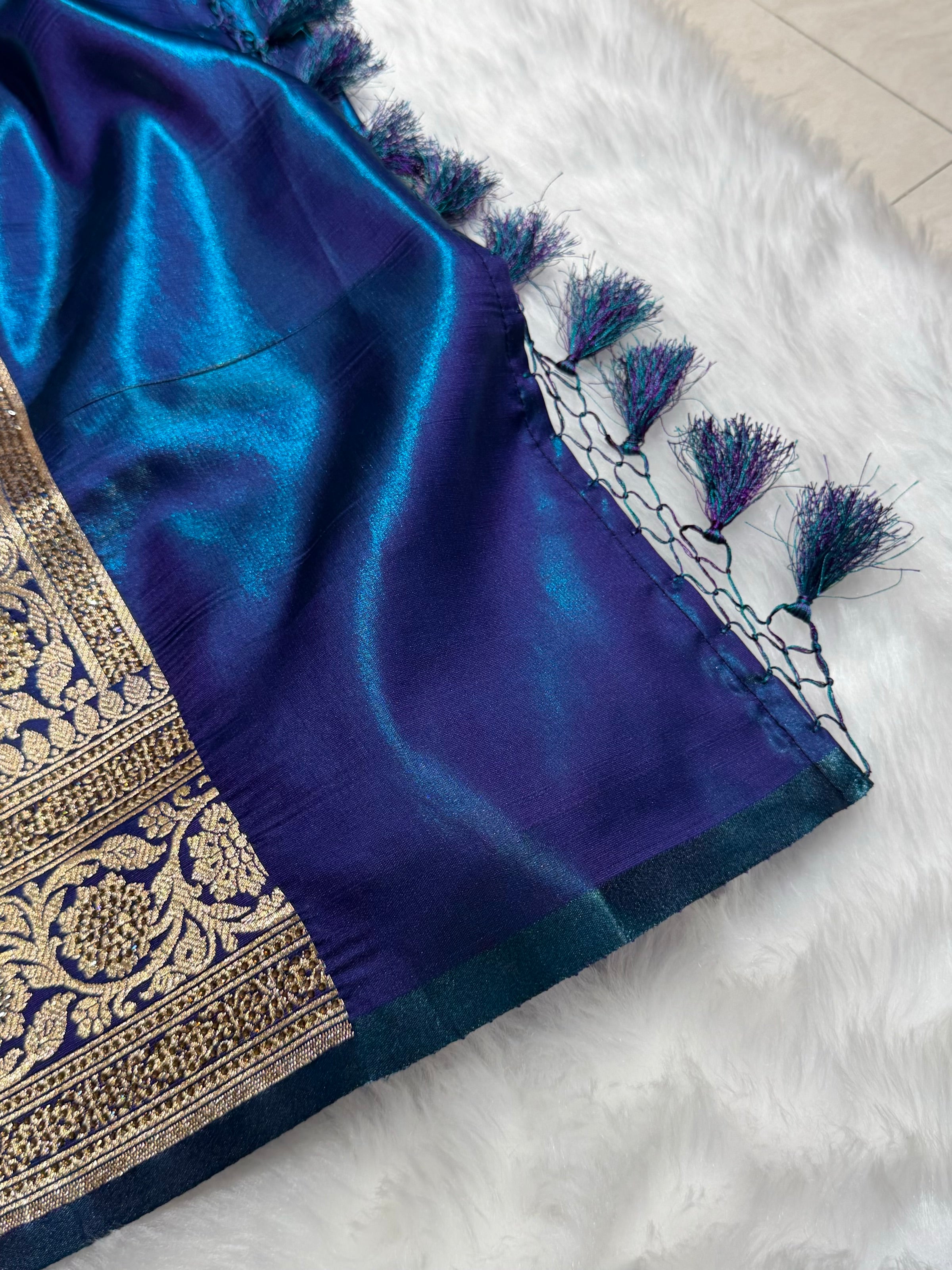 Birdal Satin Silk Booti in peacock Green Shades BSS01 (R)
