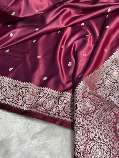 Wine Floral Boota With Floral Border Mashru Silk Saree MSM-81
