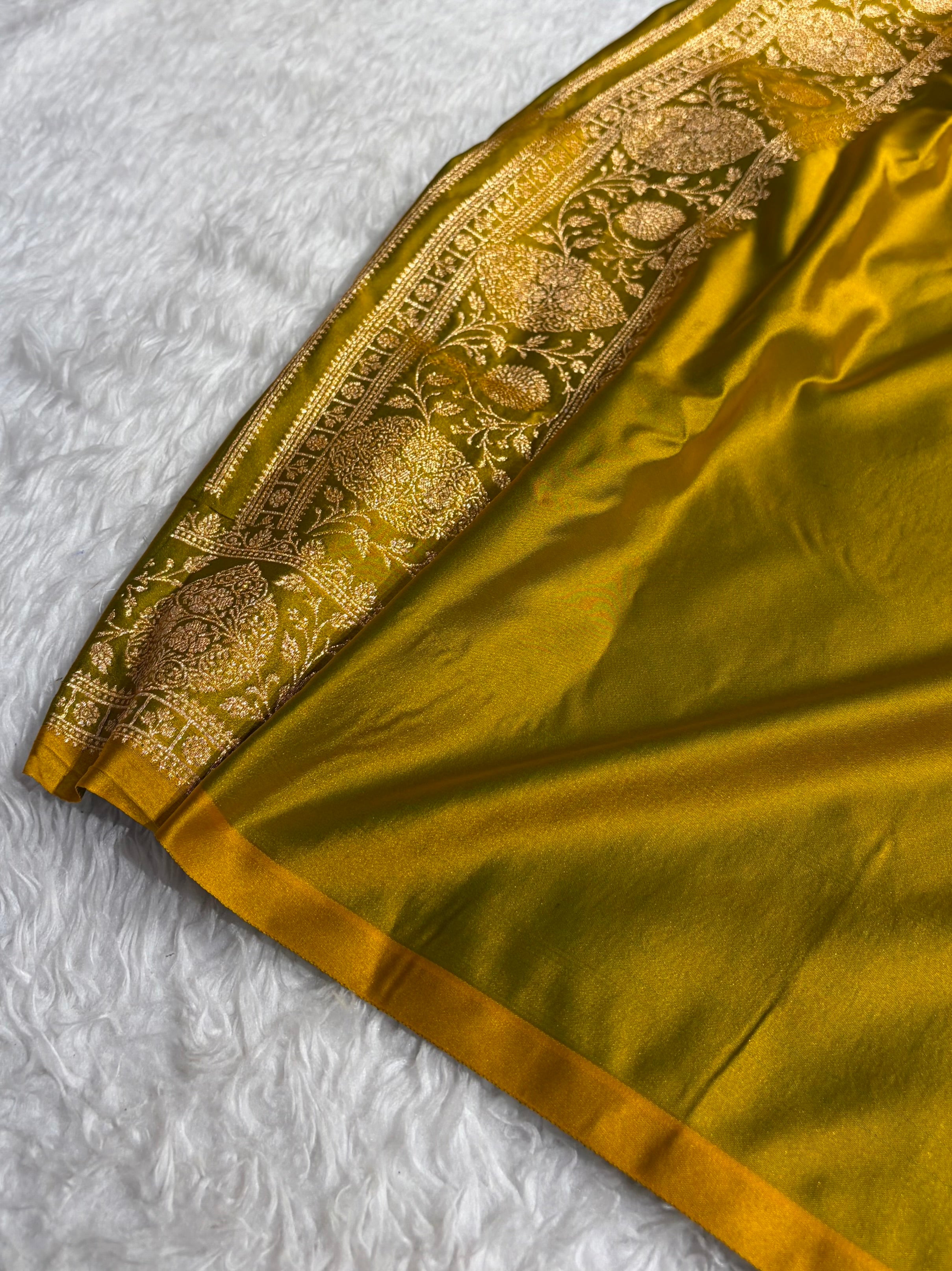 Banarasi Satin Katan Saree With Boota in Liril Mehendi Shades SK98