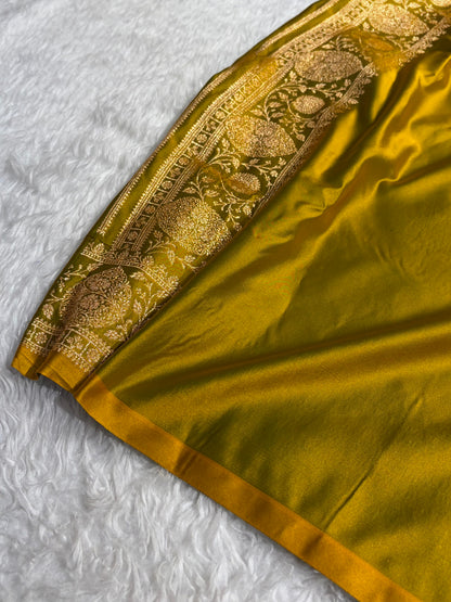 Banarasi Satin Katan Saree With Boota in Liril Mehendi Shades SK98