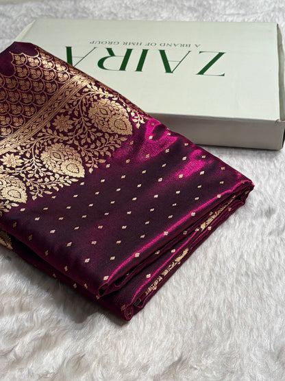 Ultra Light Weight Satin Silk Boota in Wine Shades SS31