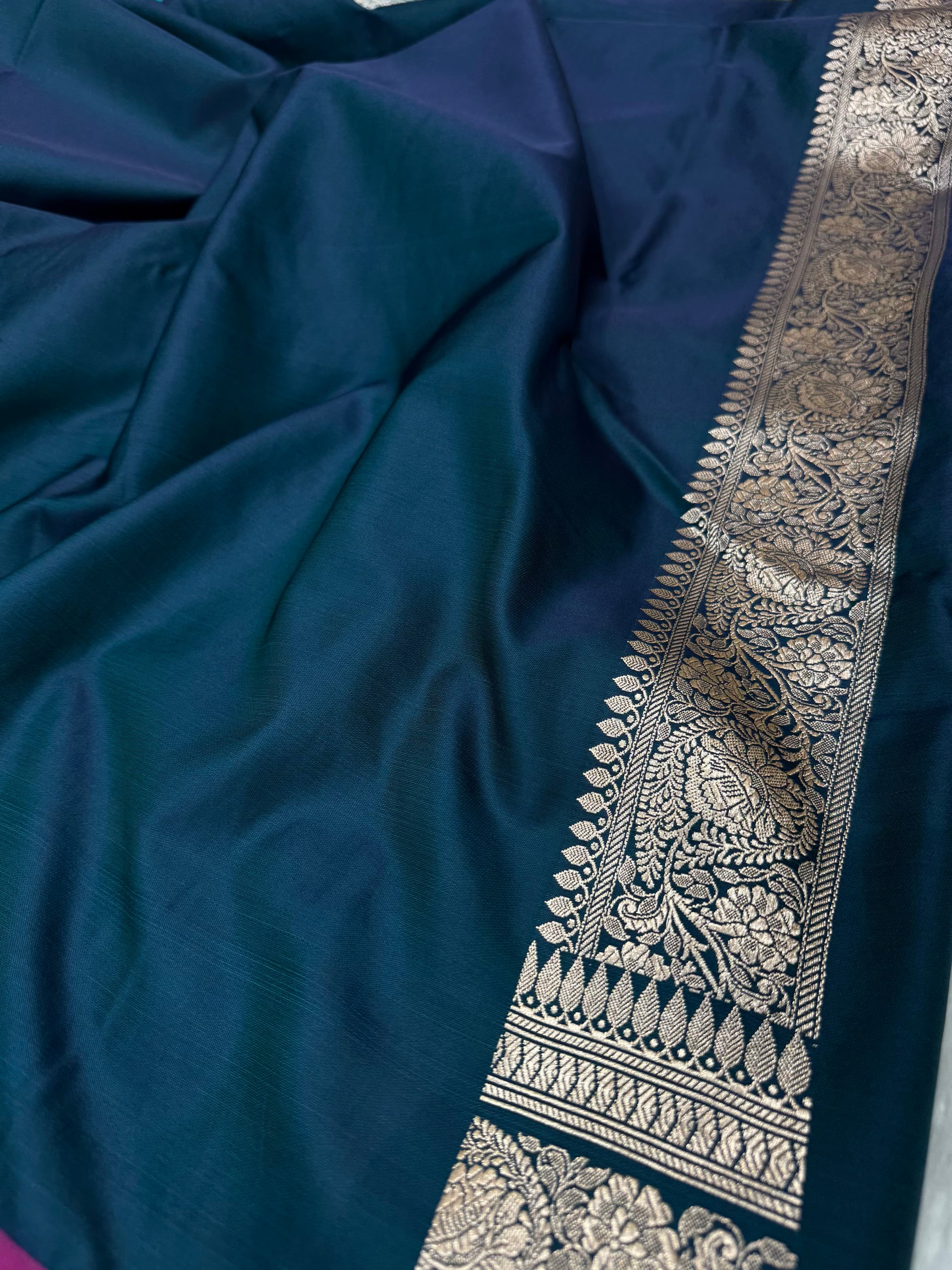 German Blue Jaal Pattern Mashru Silk Saree