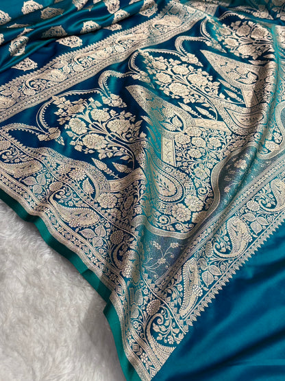 Banarasi Peacock Shades Banarasi Boota Pattern Floral Mashru Silk Saree MSM-104