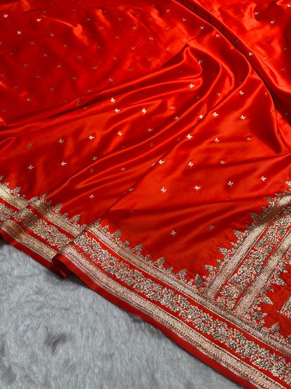 Orange Banarasi Swarovski Work Booti Katan Silk Saree BSKM17