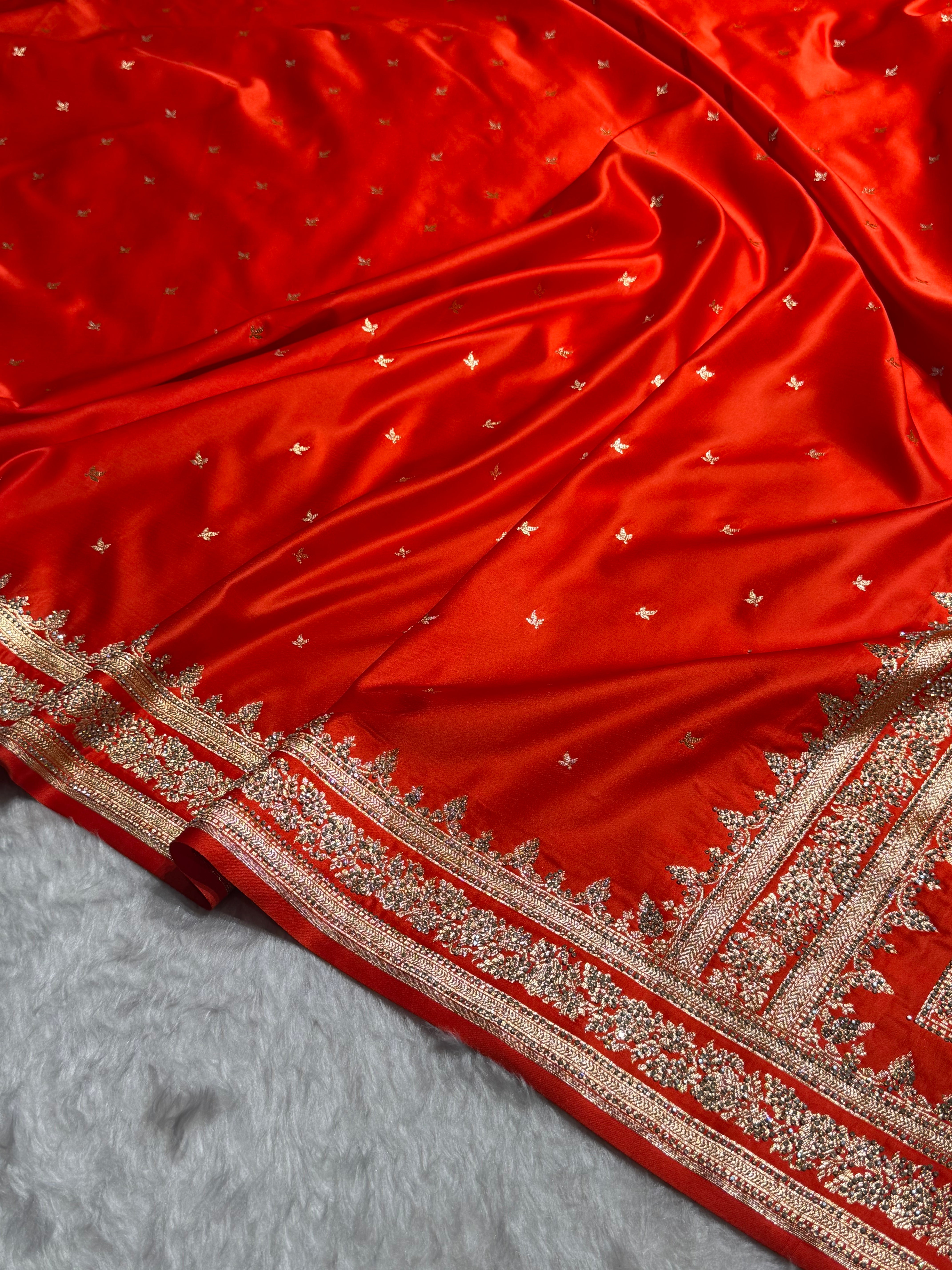 Orange Banarasi Swarovski Work Booti Katan Silk Saree BSKM17