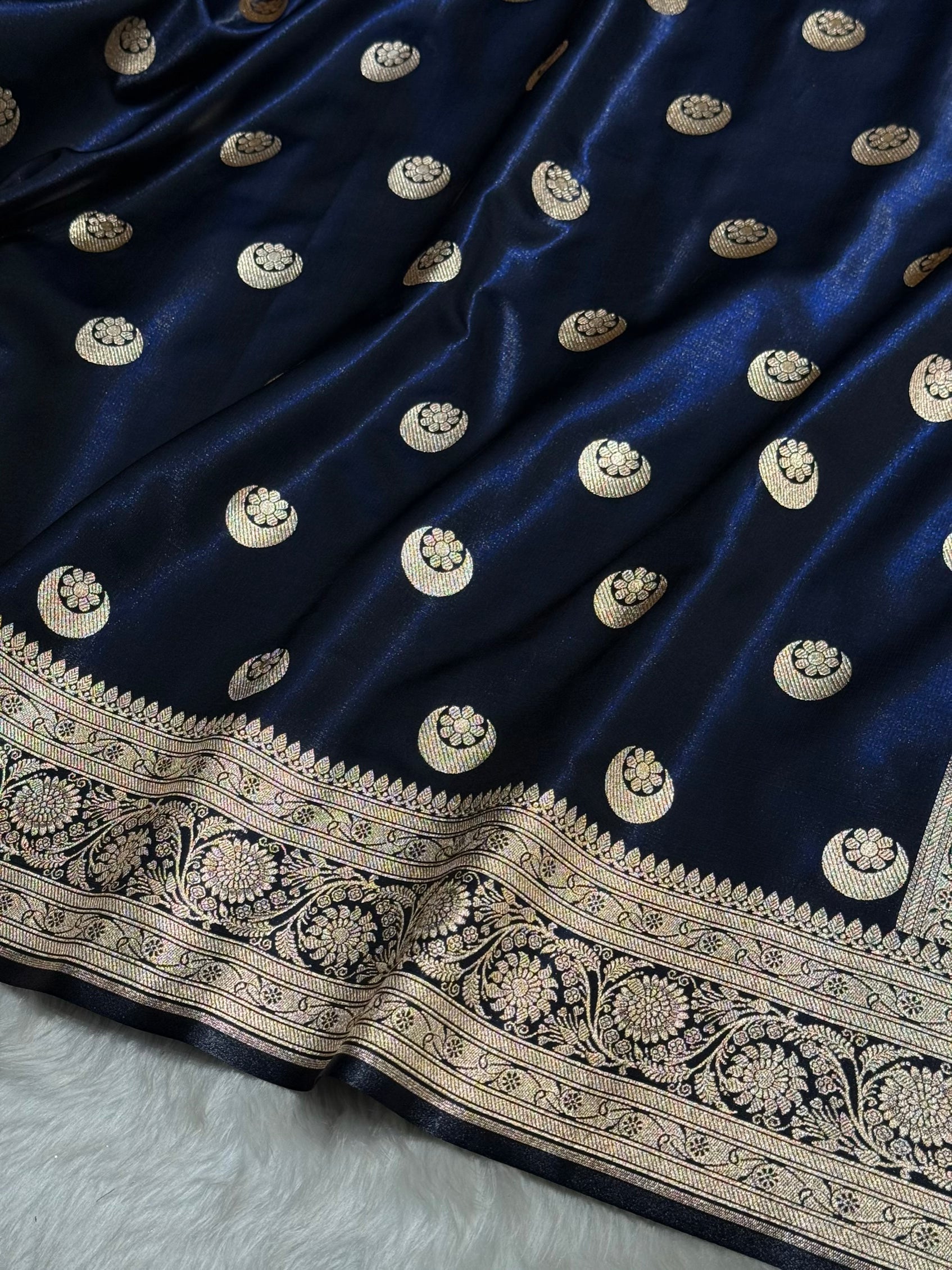 Navy Blue Chand Tara Satin Silk Saree SS04