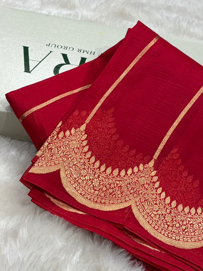 Banarasi Pure Organza Red Shades With Scallop Stripe Banarasi Silk Saree PO-33