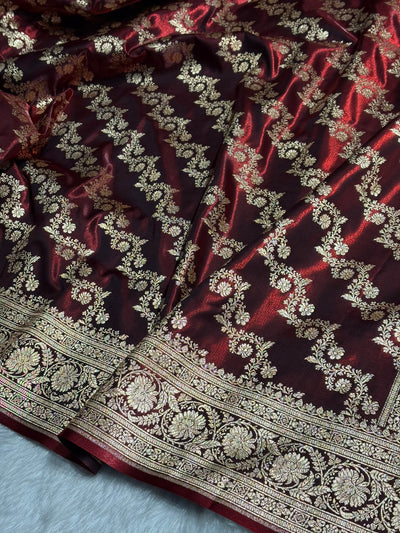 Maroon Shades Banarasi Satin Silk Saree SS32