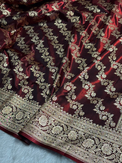 Maroon Shades Banarasi Satin Silk Saree SS32