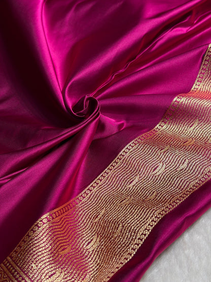 Wine Banarasi Ghat Pattern Satin Katan Silk saree SK33