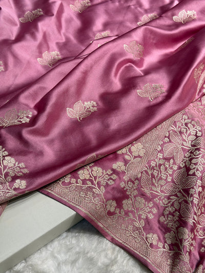 Banarasi Mauve Pink Shades With Floral Border Mashru Silk Saree MCS83
