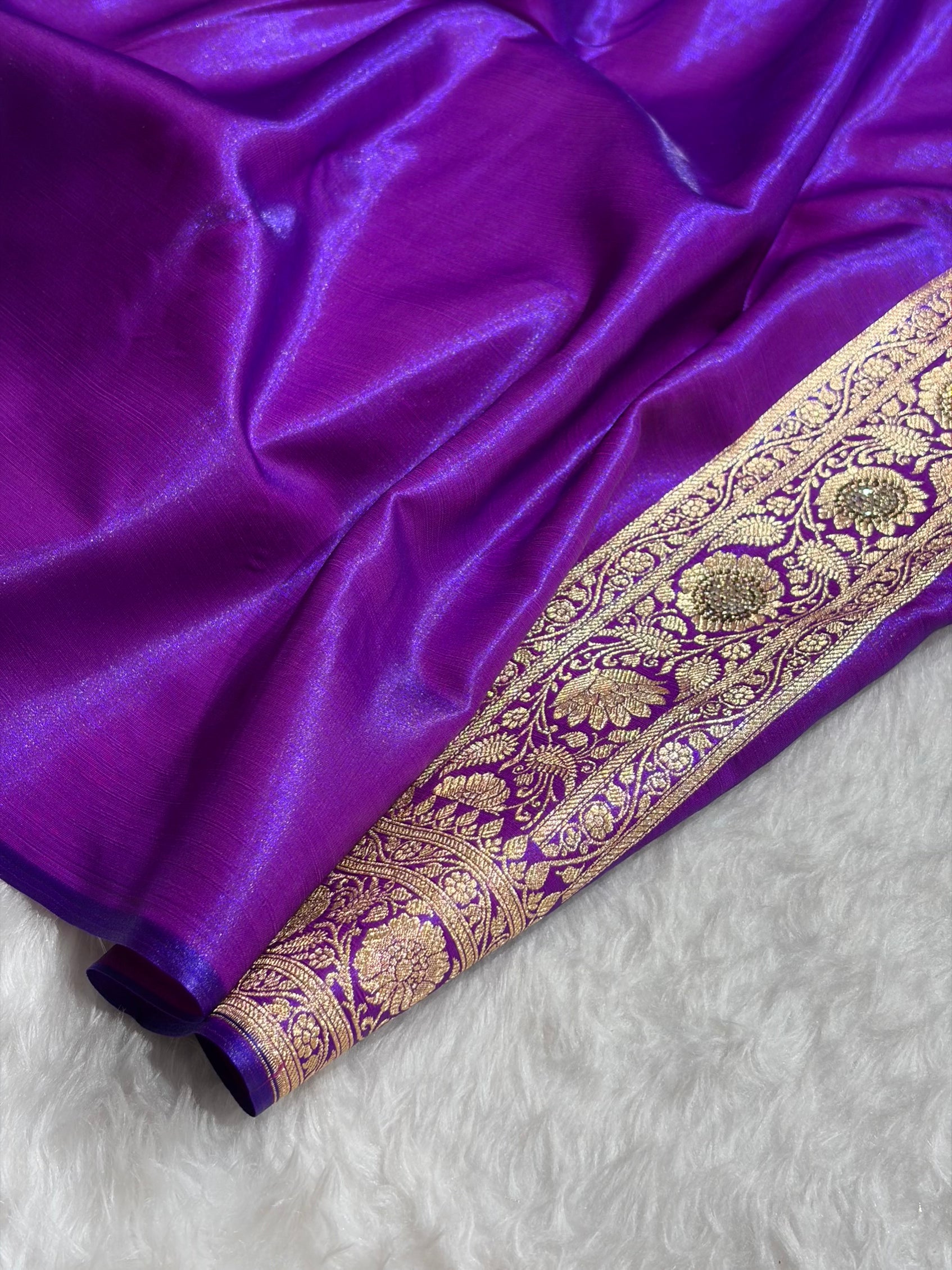 Purple Shades Swarovski Work Jaal Pattern Satin Silk Saree BSS18