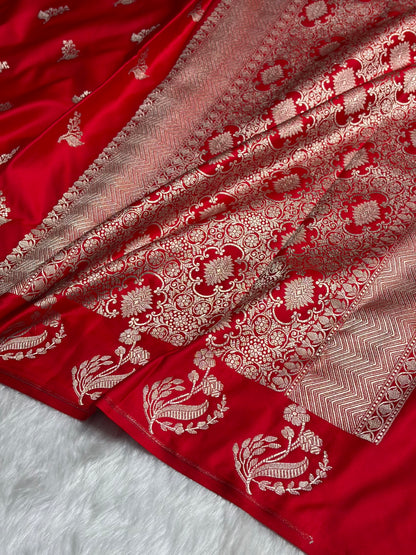 Red Boota With Floral Border Mashru Silk Saree MSM-91