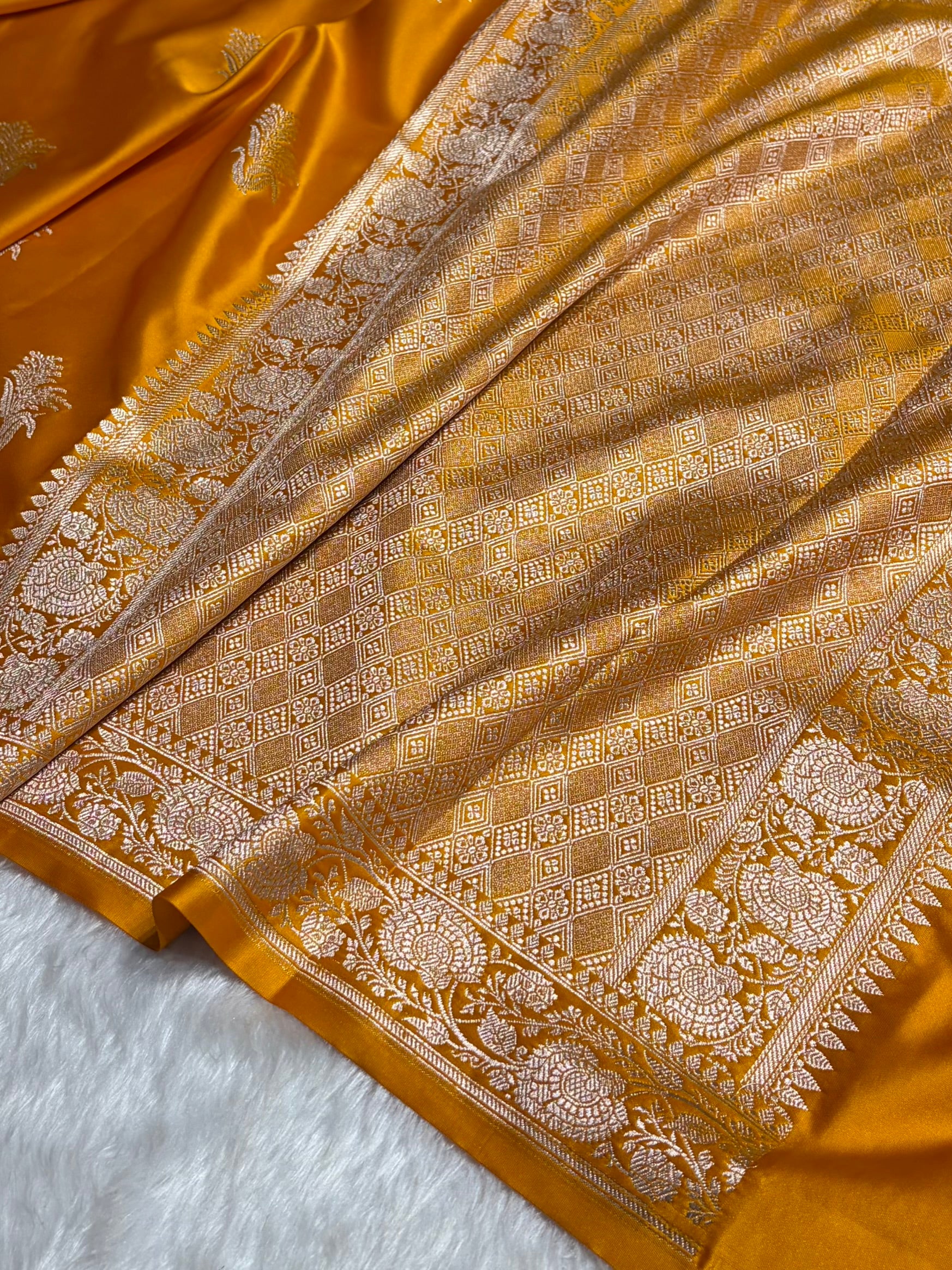 Mustard Boota With Floral Border Mashru Silk Saree MSM-89