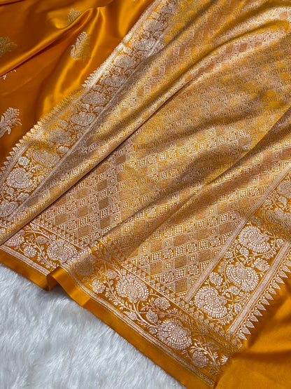 Mustard Boota With Floral Border Mashru Silk Saree MSM-89