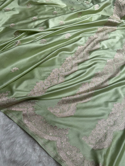 Pista Shades Scallop Booti Mashru Silk Saree MCS27