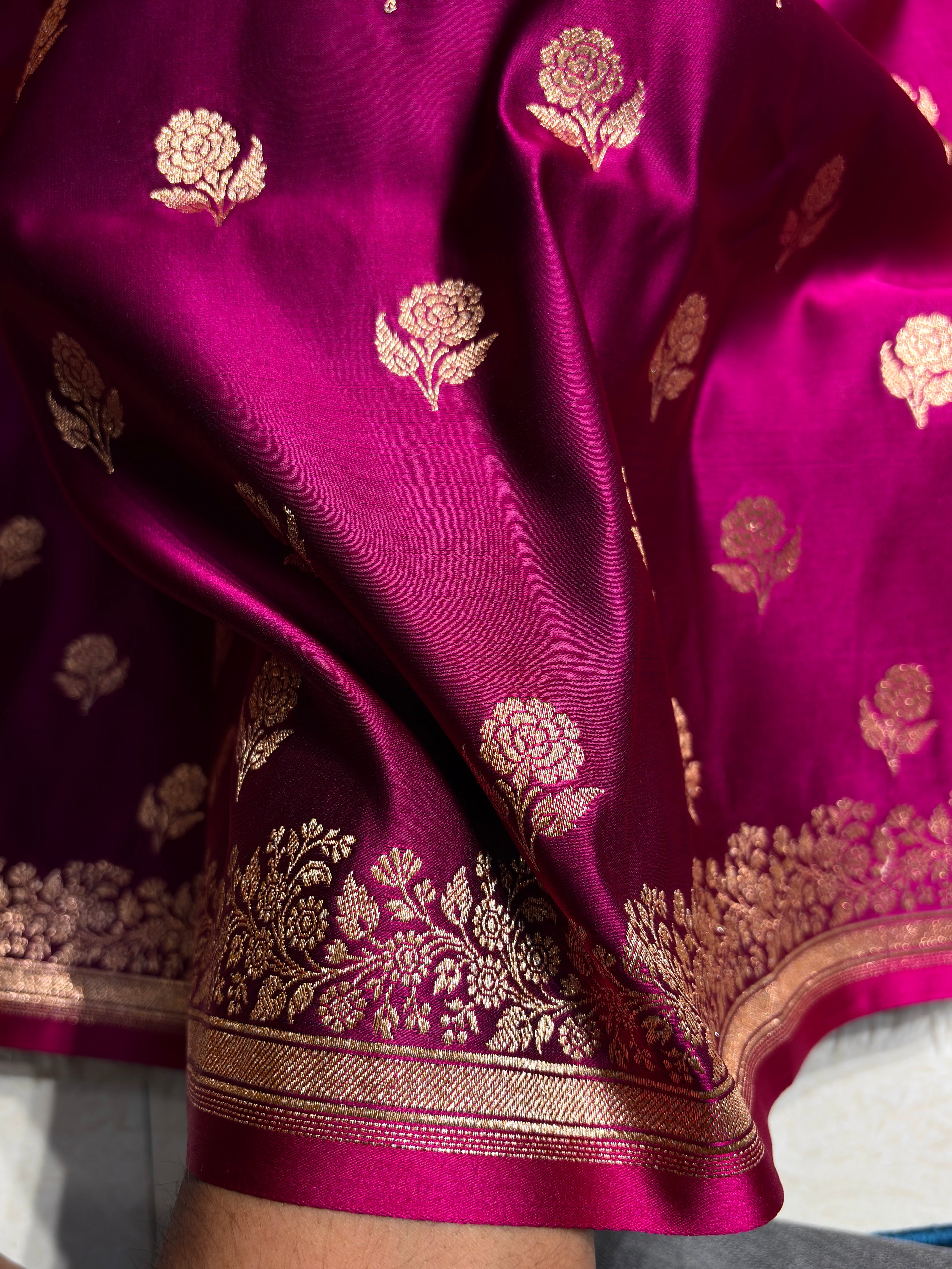 Wine Floral Booti Katan Silk Saree SK23