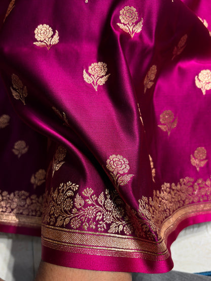 Wine Floral Booti Katan Silk Saree SK23