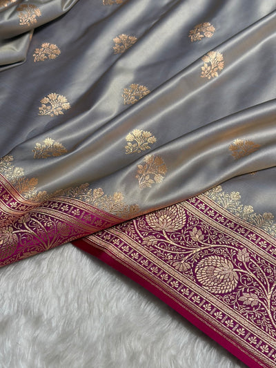 Cross Grey - Rani Banarasi Boota Katan Silk Saree SKM29
