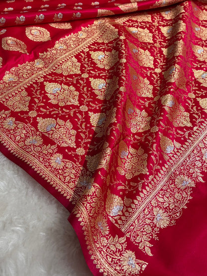 Banarasi Satin Silk Meena Boota in Red Shades SS38