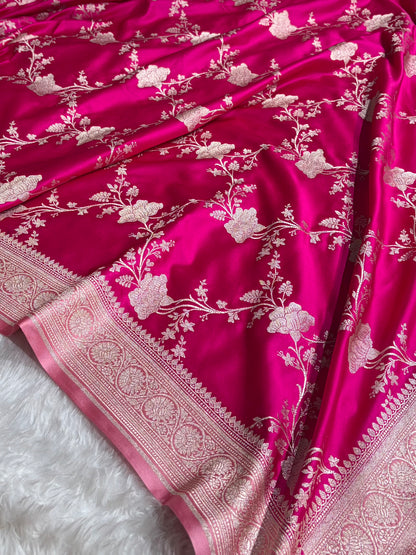 Banarasi Contrast Rani - Baby Pink Shades Jaal Mashru Silk Saree MS63