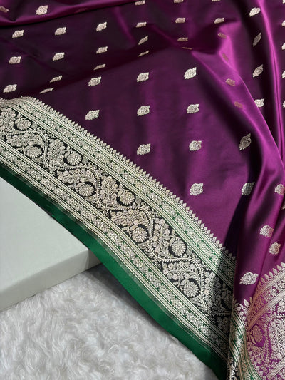Banarasi Cross Wine With Contrast Black Floral Border Mashru Silk Saree MSM-101