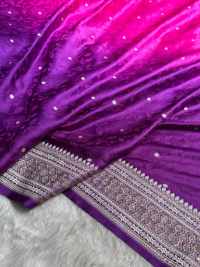 Ombre Purple - Pink Tanchoi With Swarovski Work Floral Mashru Silk Saree BMCS59
