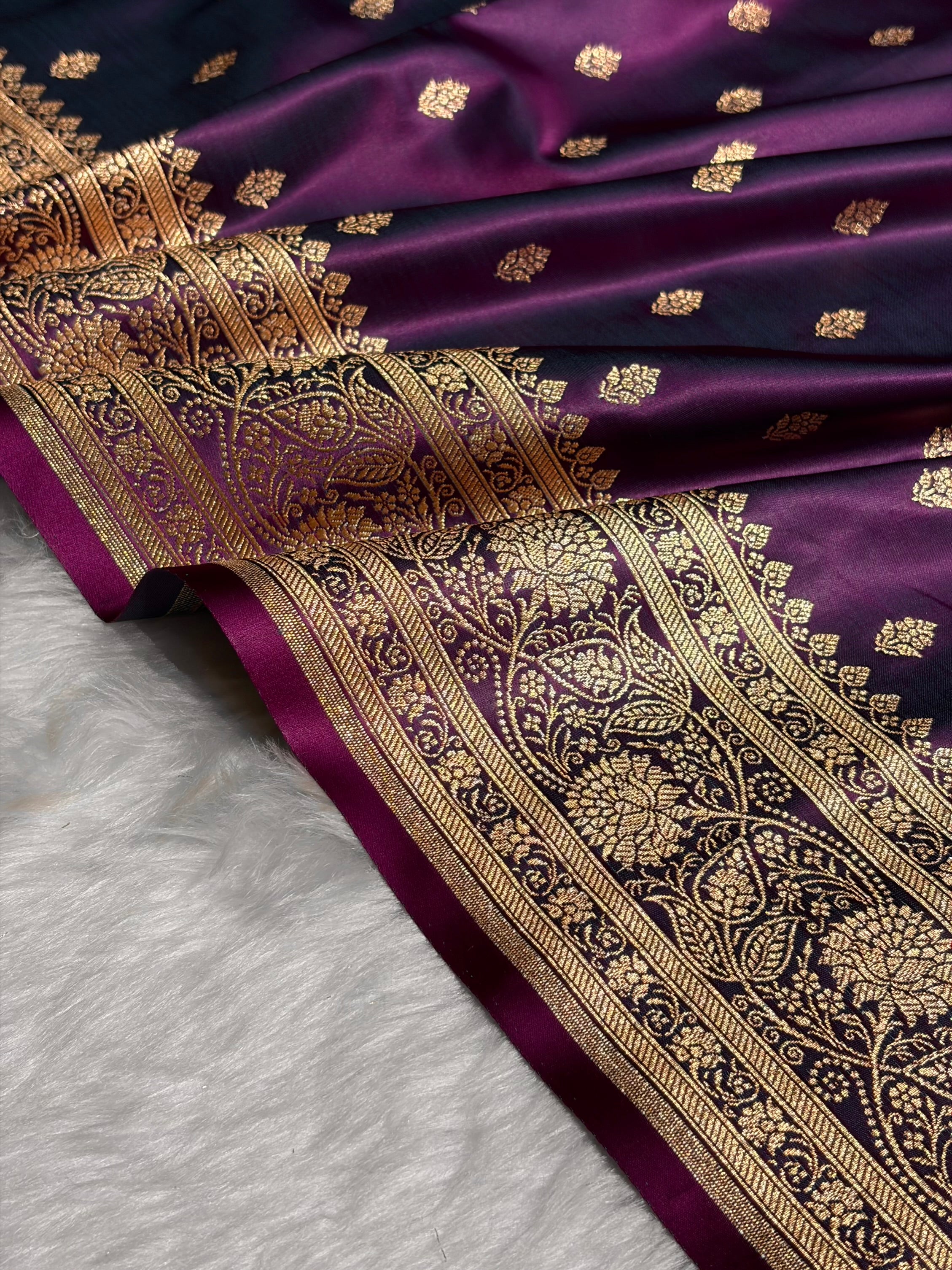 Wine Booti Pattern Satin Katan Silk Saree SK53