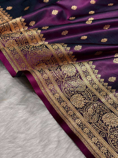 Wine Booti Pattern Satin Katan Silk Saree SK53