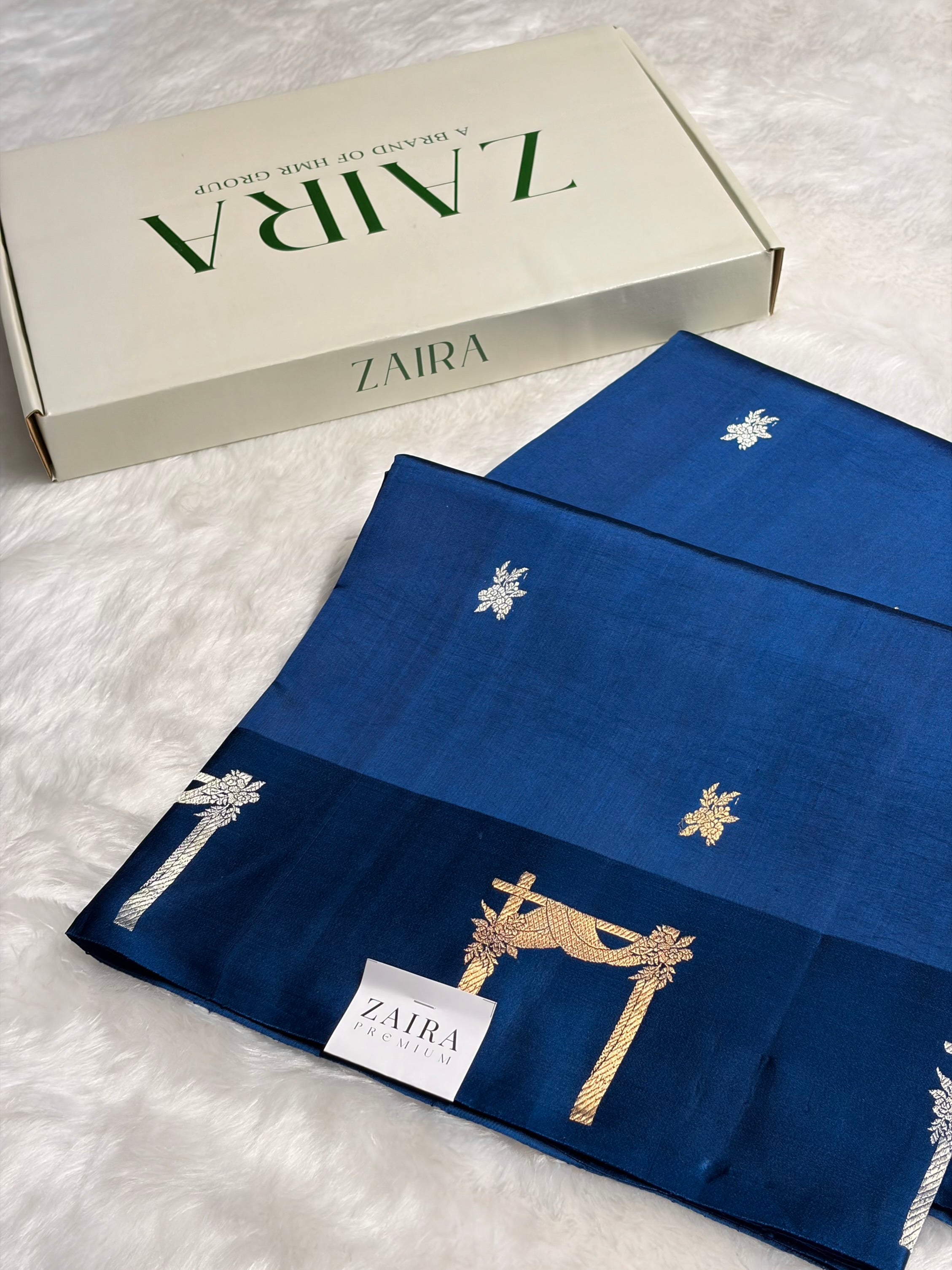 Royal Blue Shades Boota Handwoven Pure Raw Mango Silk RM-14