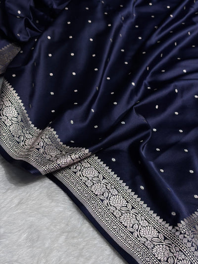 Dark Navy Blue Shades Booti Mashru Silk Saree MCS65