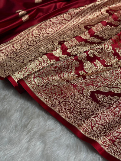Maroon Booti Pattern Satin Katan Silk Saree SK65