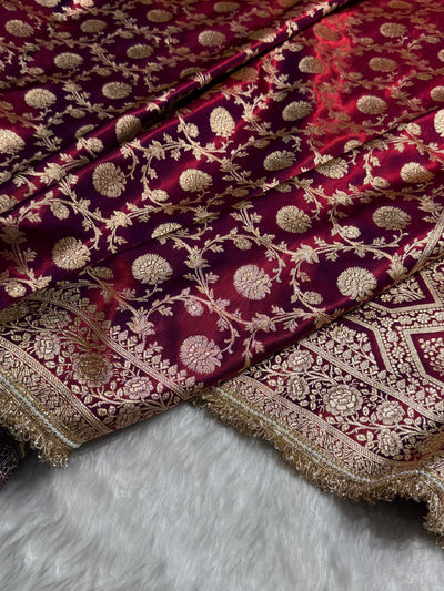Banarasi Reddish Purple Satin Silk Saree with Gota Patti SSGP15