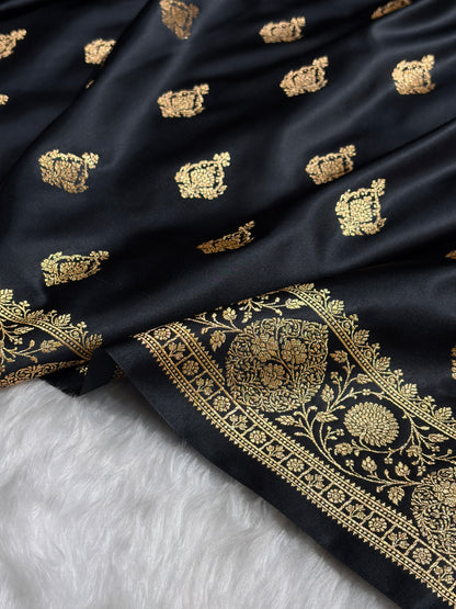 Banarasi Satin Katan Saree With Boota in Black Shades SK98