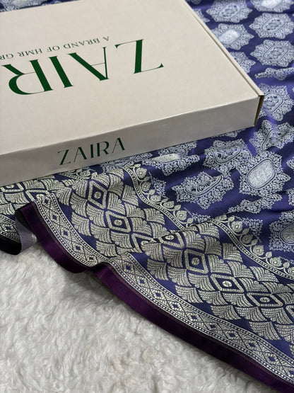 Banarasi Dark Lavender Shades Tanchoi Motif Mashru Silk Saree