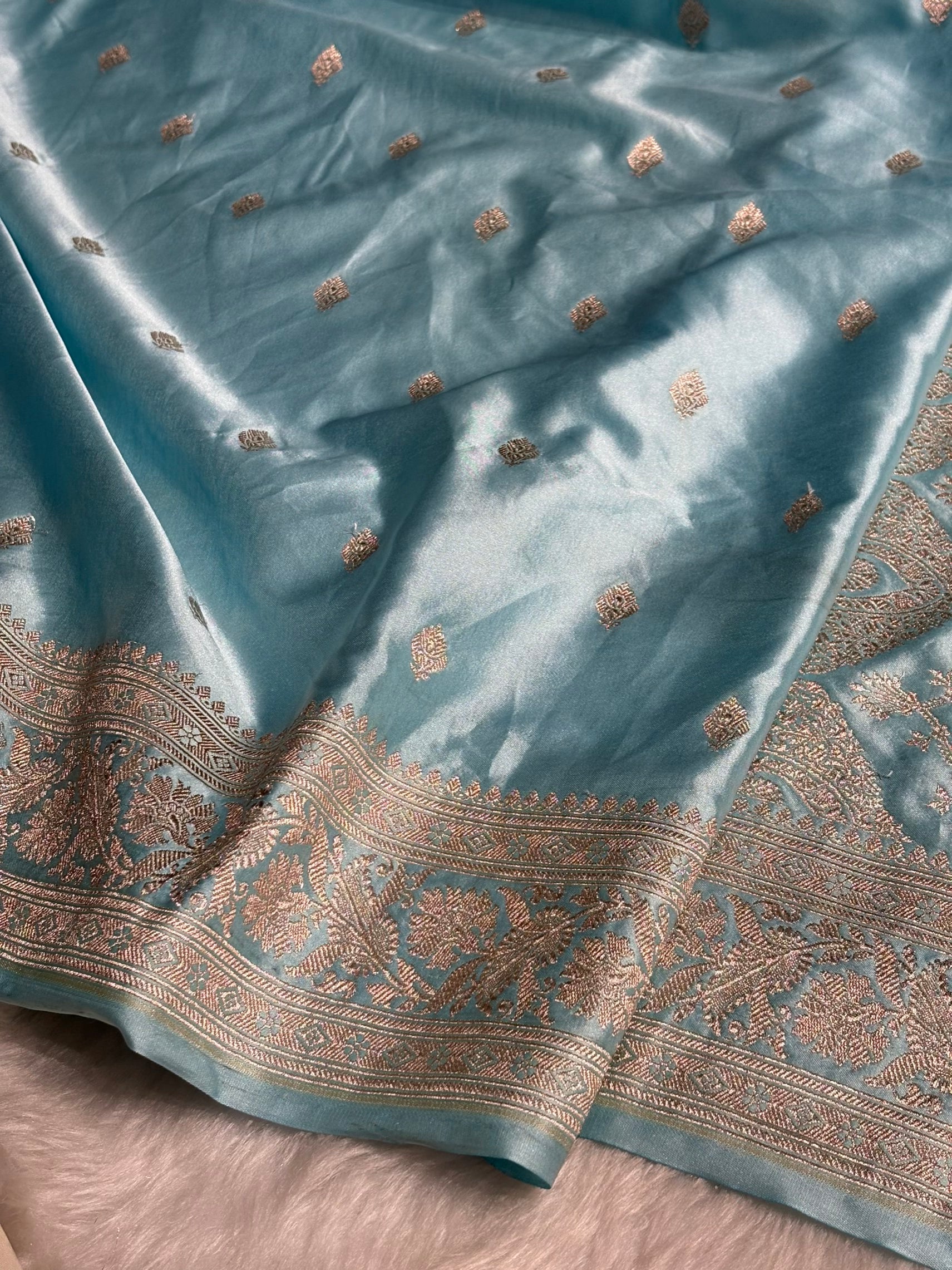 Sky Blue Booti Mashru Silk Saree MS62