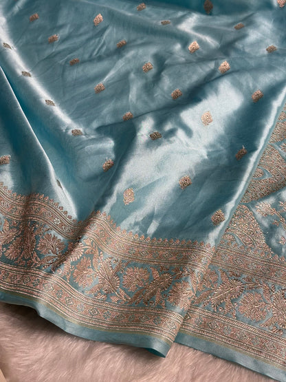 Sky Blue Booti Mashru Silk Saree MS62