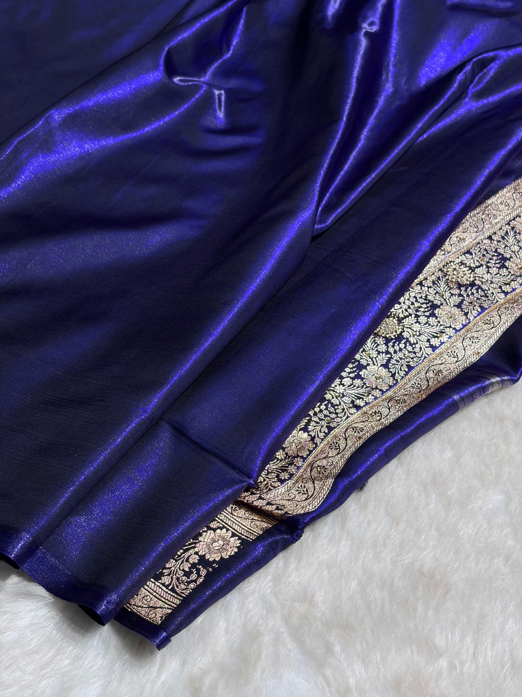 Satin Silk Banarasi Jaal in Royal Blue Shades with Work BSS14