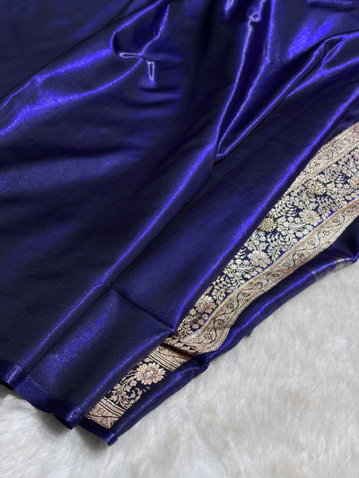 Satin Silk Banarasi Jaal in Royal Blue Shades with Work BSS14