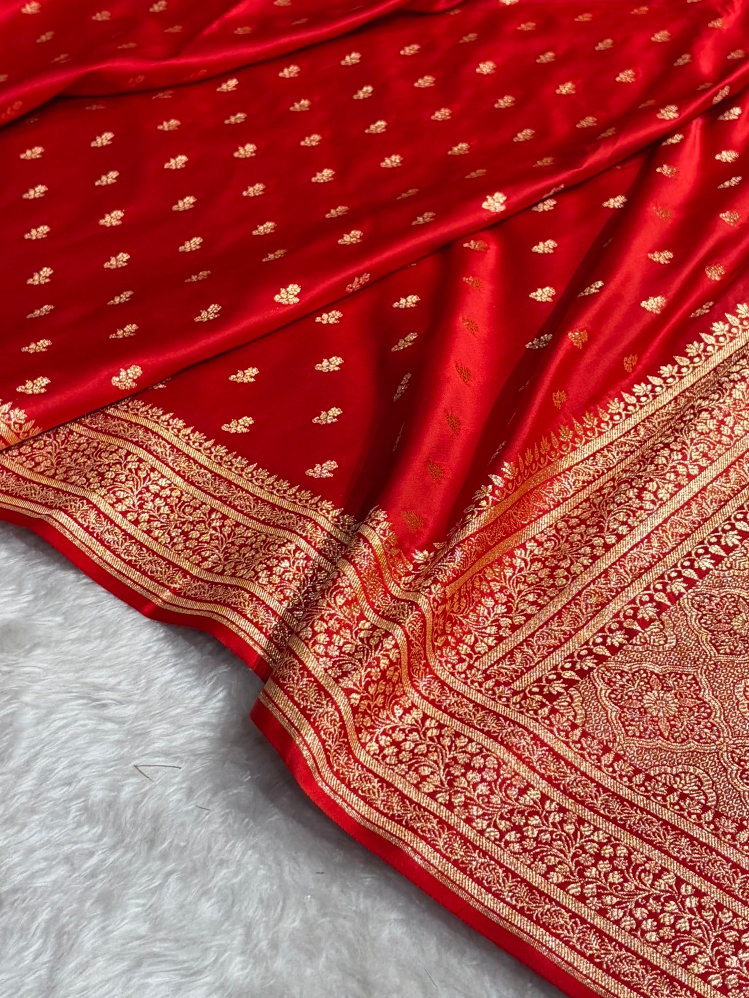 Banarasi Satin Katan Saree With Boota in Red Shades SK89