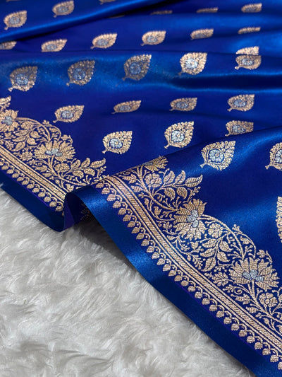 Banarasi Cross Royal Blue Shades Minakari Booti Pattern Banarasi Satin Silk Saree SS60