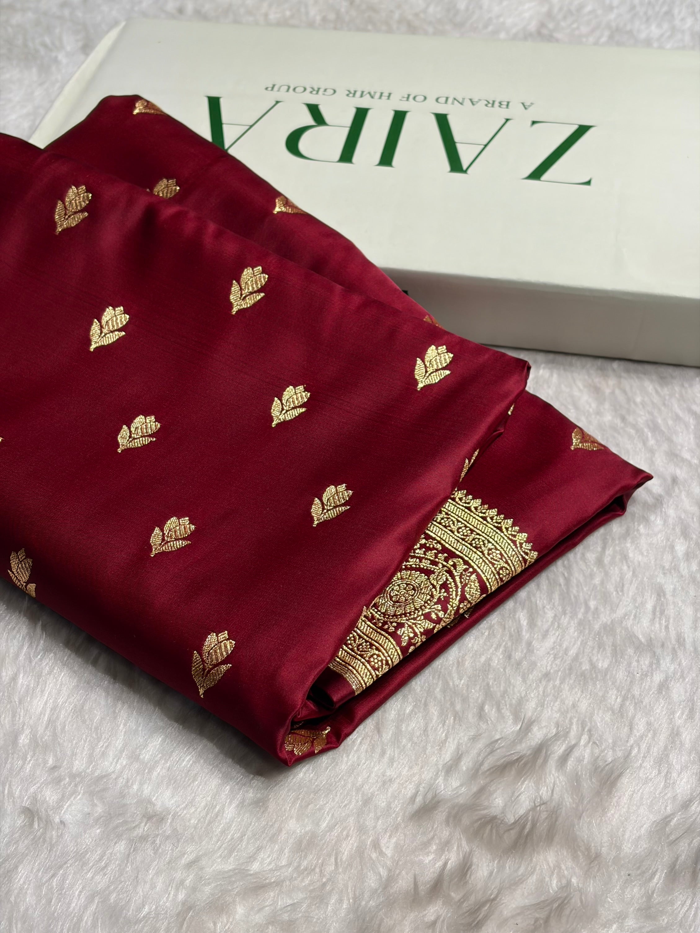 Banarasi Satin Katan Saree in Garnet Shades SK87