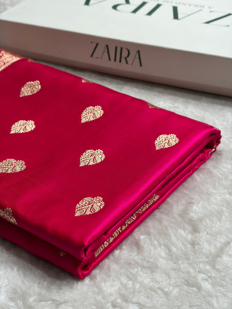 Cross Rani Shades Booti Pattern Banarasi Satin Silk Saree SS58