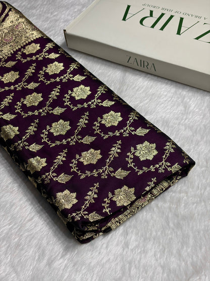 Purple Katan Silk Saree In Boota Floral Motif