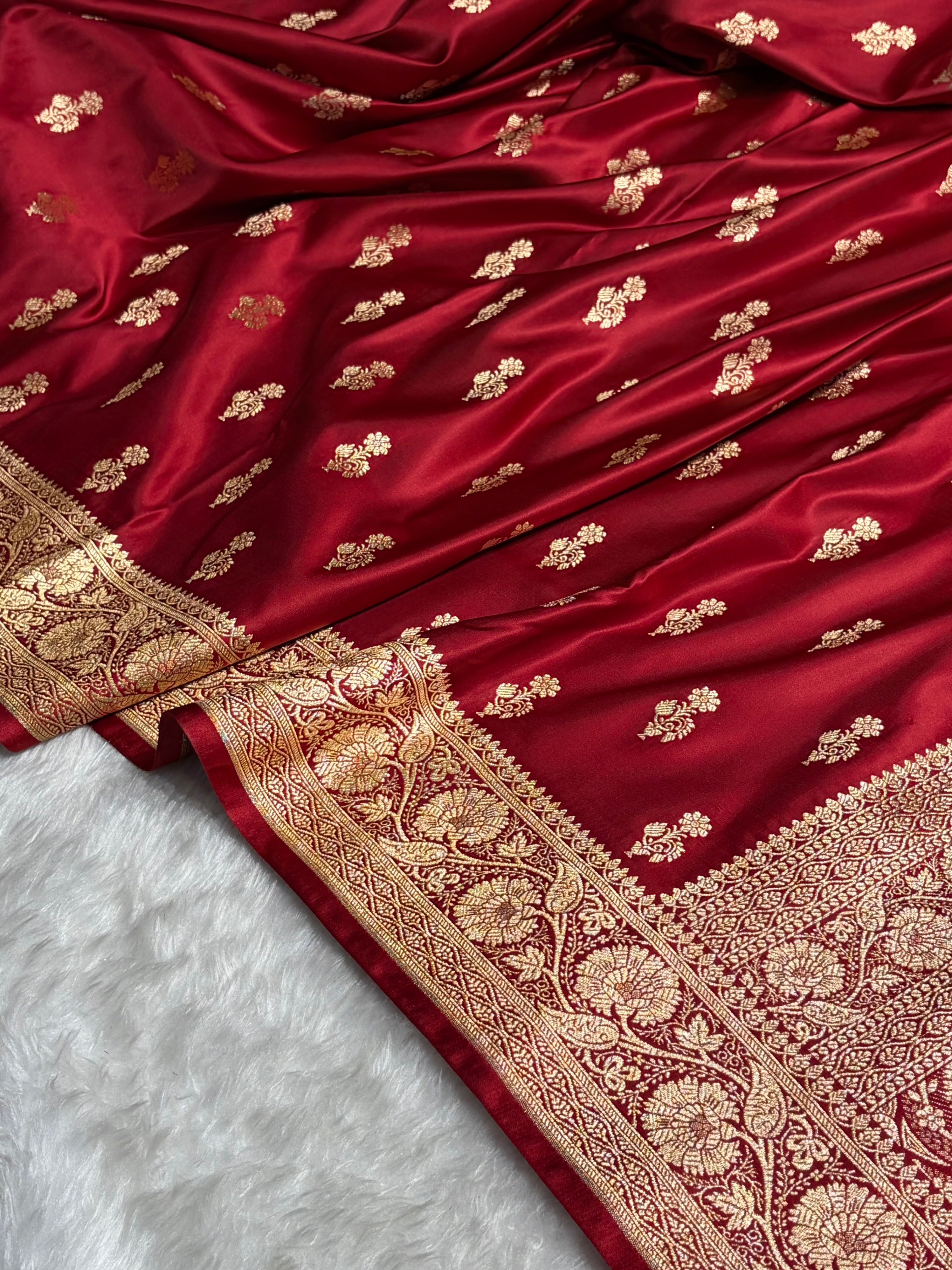 Maroon Unique Boota Pattern Satin Katan Silk Saree SK68