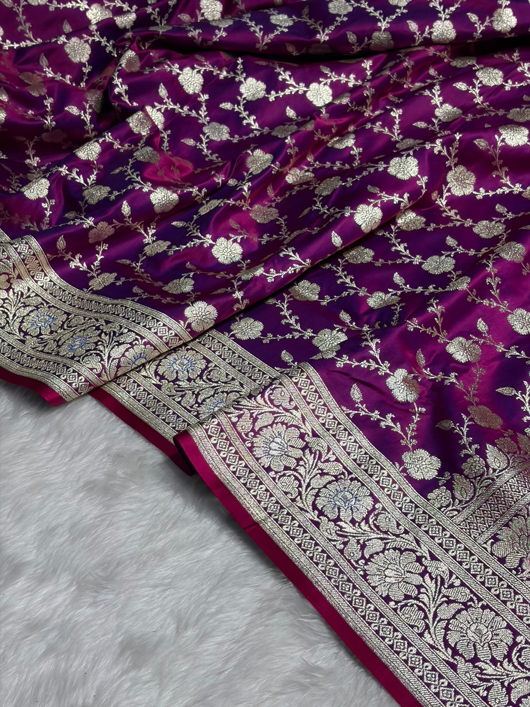 Cross Purple Jaal katan Silk Saree SK18